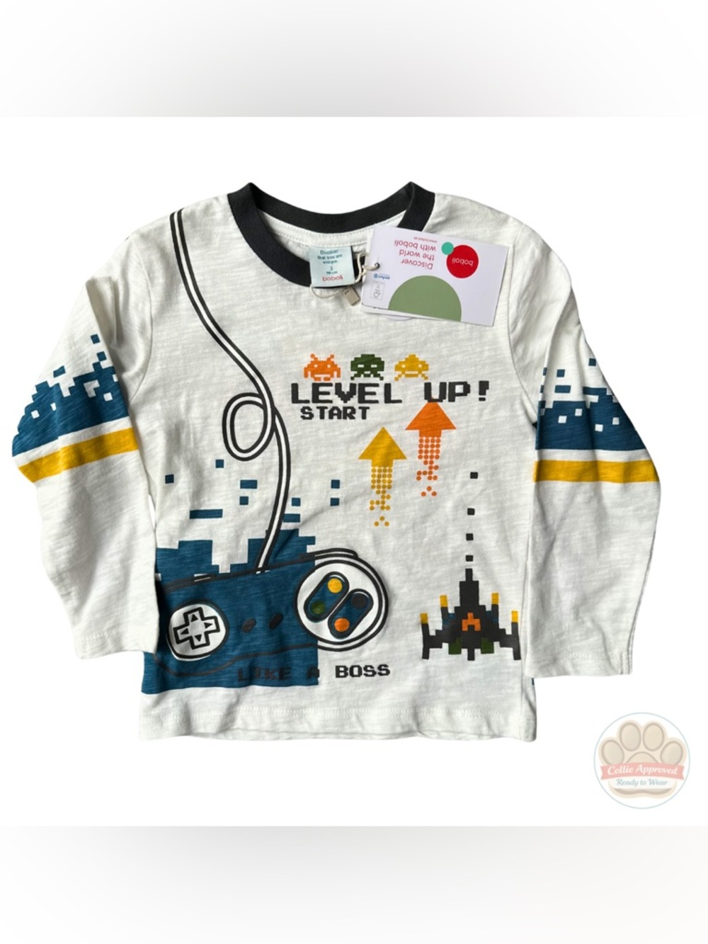 Boboli- Kids 'Level Up' Long Sleeve Tee - White/Blue